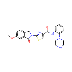 COc1ccc2c(c1)C(=O)N(c1nc(C(=O)Nc3ccccc3N3CCNCC3)cs1)C2 ZINC000096269605