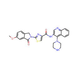 COc1ccc2c(c1)C(=O)N(c1nc(C(=O)Nc3cnc4ccccc4c3N3CCNCC3)cs1)C2 ZINC000096269607