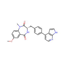 COc1ccc2c(c1)C(=O)N[C@@H](Cc1ccc(-c3ccnc4[nH]ccc34)cc1)C(=O)N2C ZINC000169705906