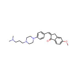 COc1ccc2c(c1)C/C(=C/c1ccc(N3CCN(CCCN(C)C)CC3)cc1)C2=O ZINC001772580083