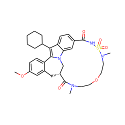 COc1ccc2c(c1)C[C@@H]1Cn3c-2c(C2CCCCC2)c2ccc(cc23)C(=O)NS(=O)(=O)N(C)CCOCCN(C)C1=O ZINC000103008493