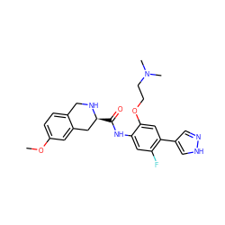 COc1ccc2c(c1)C[C@H](C(=O)Nc1cc(F)c(-c3cn[nH]c3)cc1OCCN(C)C)NC2 ZINC000058569247