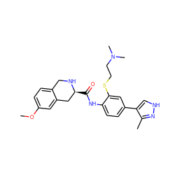COc1ccc2c(c1)C[C@H](C(=O)Nc1ccc(-c3c[nH]nc3C)cc1SCCN(C)C)NC2 ZINC000058569223