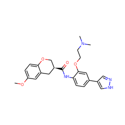 COc1ccc2c(c1)C[C@H](C(=O)Nc1ccc(-c3cn[nH]c3)cc1OCCN(C)C)CO2 ZINC000040935311