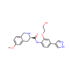 COc1ccc2c(c1)C[C@H](C(=O)Nc1ccc(-c3cn[nH]c3)cc1OCCO)NC2 ZINC000058590485