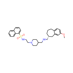 COc1ccc2c(c1)C[C@H](CNCC1CCN(CCNS(=O)(=O)c3cccc4ccccc34)CC1)CCC2 ZINC000003966195