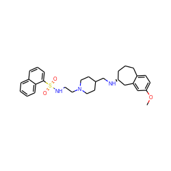 COc1ccc2c(c1)C[C@H](NCC1CCN(CCNS(=O)(=O)c3cccc4ccccc34)CC1)CCC2 ZINC000013439443