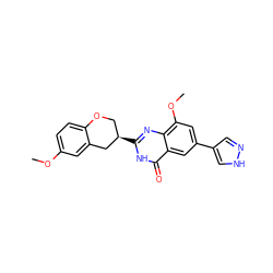 COc1ccc2c(c1)C[C@H](c1nc3c(OC)cc(-c4cn[nH]c4)cc3c(=O)[nH]1)CO2 ZINC000066100670