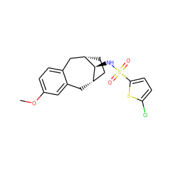 COc1ccc2c(c1)C[C@H]1CC[C@@H](C2)[C@H]1NS(=O)(=O)c1ccc(Cl)s1 ZINC000028358795