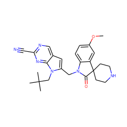 COc1ccc2c(c1)C1(CCNCC1)C(=O)N2Cc1cc2cnc(C#N)nc2n1CC(C)(C)C ZINC000034073861