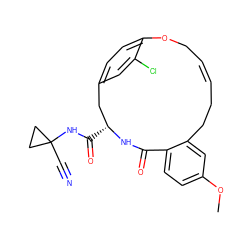 COc1ccc2c(c1)CC/C=C/COc1ccc(cc1Cl)C[C@@H](C(=O)NC1(C#N)CC1)NC2=O ZINC000224365212