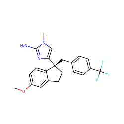 COc1ccc2c(c1)CC[C@@]2(Cc1ccc(C(F)(F)F)cc1)c1cn(C)c(N)n1 ZINC000115350253