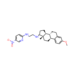 COc1ccc2c(c1)CC[C@@H]1[C@@H]2CC[C@]2(C)[C@@H](NCCNc3ccc([N+](=O)[O-])cn3)CC[C@@H]12 ZINC000029411295