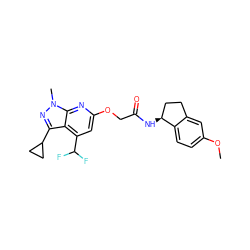 COc1ccc2c(c1)CC[C@@H]2NC(=O)COc1cc(C(F)F)c2c(C3CC3)nn(C)c2n1 ZINC000117513780