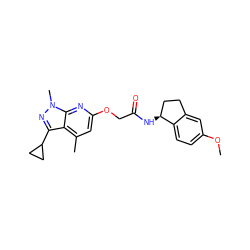 COc1ccc2c(c1)CC[C@@H]2NC(=O)COc1cc(C)c2c(C3CC3)nn(C)c2n1 ZINC000117510341