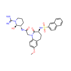 COc1ccc2c(c1)CC[C@H](NS(=O)(=O)c1ccc3ccccc3c1)C(=O)N2CC(=O)N[C@H]1CCCN(C(=N)N)[C@@H]1O ZINC000026575321