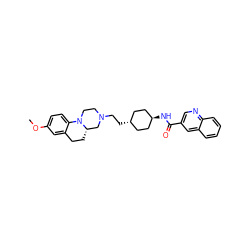 COc1ccc2c(c1)CC[C@H]1CN(CC[C@H]3CC[C@H](NC(=O)c4cnc5ccccc5c4)CC3)CCN21 ZINC000253884031