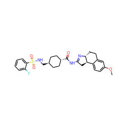 COc1ccc2c(c1)CC[C@H]1N=C(NC(=O)[C@H]3CC[C@H](CNS(=O)(=O)c4ccccc4F)CC3)C[C@H]21 ZINC000261085335