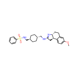 COc1ccc2c(c1)CC[C@H]1N=C(NC[C@H]3CC[C@H](CNS(=O)(=O)c4ccccc4)CC3)C[C@H]21 ZINC000253665516