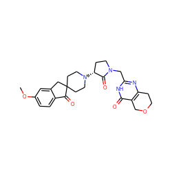 COc1ccc2c(c1)CC1(CCN([C@@H]3CCN(Cc4nc5c(c(=O)[nH]4)COCC5)C3=O)CC1)C2=O ZINC000207771549