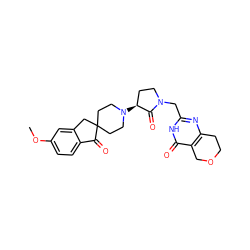 COc1ccc2c(c1)CC1(CCN([C@H]3CCN(Cc4nc5c(c(=O)[nH]4)COCC5)C3=O)CC1)C2=O ZINC000205850222