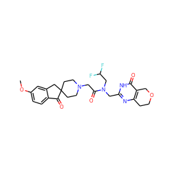 COc1ccc2c(c1)CC1(CCN(CC(=O)N(Cc3nc4c(c(=O)[nH]3)COCC4)CC(F)F)CC1)C2=O ZINC000205712501