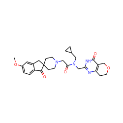 COc1ccc2c(c1)CC1(CCN(CC(=O)N(Cc3nc4c(c(=O)[nH]3)COCC4)CC3CC3)CC1)C2=O ZINC000145402765