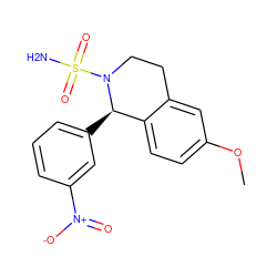 COc1ccc2c(c1)CCN(S(N)(=O)=O)[C@@H]2c1cccc([N+](=O)[O-])c1 ZINC000073168838