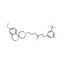 COc1ccc2c(c1)CCOC21CCN(CCCC(=O)NCc2cc(F)cc(C(F)(F)F)c2)CC1 ZINC000473110910