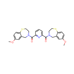 COc1ccc2c(c1)CN(C(=O)c1cccc(C(=O)N3CCSc4ccc(OC)cc4C3)n1)CCS2 ZINC000139626999