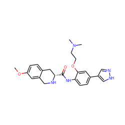 COc1ccc2c(c1)CN[C@@H](C(=O)Nc1ccc(-c3cn[nH]c3)cc1OCCN(C)C)C2 ZINC000058563895