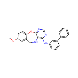 COc1ccc2c(c1)CNc1c(Nc3cccc(-c4ccccc4)c3)ncnc1O2 ZINC000028571259