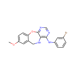 COc1ccc2c(c1)CNc1c(Nc3cccc(Br)c3)ncnc1O2 ZINC000028571864