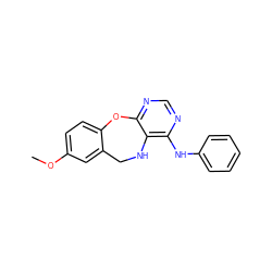 COc1ccc2c(c1)CNc1c(Nc3ccccc3)ncnc1O2 ZINC000034799968