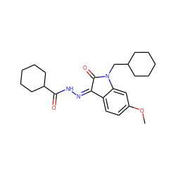 COc1ccc2c(c1)N(CC1CCCCC1)C(=O)/C2=N\NC(=O)C1CCCCC1 ZINC000040974790