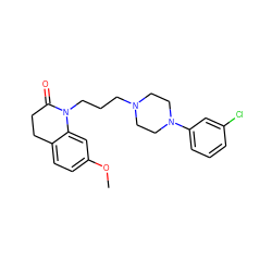 COc1ccc2c(c1)N(CCCN1CCN(c3cccc(Cl)c3)CC1)C(=O)CC2 ZINC000013803866