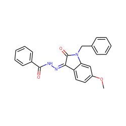 COc1ccc2c(c1)N(Cc1ccccc1)C(=O)/C2=N\NC(=O)c1ccccc1 ZINC000040956264