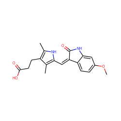 COc1ccc2c(c1)NC(=O)/C2=C\c1[nH]c(C)c(CCC(=O)O)c1C ZINC000003834047