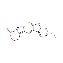 COc1ccc2c(c1)NC(=O)/C2=C\c1[nH]cc2c1CCOC2=O ZINC000013490195