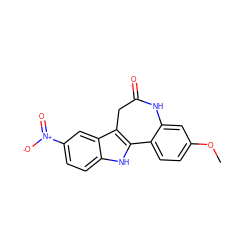 COc1ccc2c(c1)NC(=O)Cc1c-2[nH]c2ccc([N+](=O)[O-])cc12 ZINC000013532119