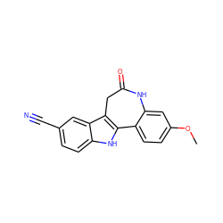 COc1ccc2c(c1)NC(=O)Cc1c-2[nH]c2ccc(C#N)cc12 ZINC000013532116