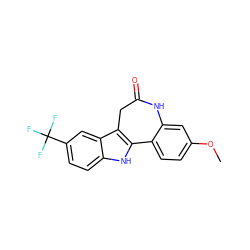 COc1ccc2c(c1)NC(=O)Cc1c-2[nH]c2ccc(C(F)(F)F)cc12 ZINC000013532092