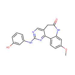 COc1ccc2c(c1)NC(=O)Cc1cnc(Nc3cccc(O)c3)nc1-2 ZINC000045389311