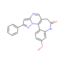 COc1ccc2c(c1)NC(=O)Cc1cnc3cc(-c4ccccc4)nn3c1-2 ZINC000045385762