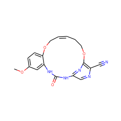 COc1ccc2c(c1)NC(=O)Nc1cnc(C#N)c(n1)OCC/C=C\CO2 ZINC000028826096