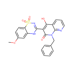 COc1ccc2c(c1)NC(c1c(O)c3cccnc3n(Cc3ccccc3)c1=O)=NS2(=O)=O ZINC000101058359