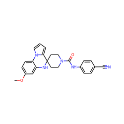 COc1ccc2c(c1)NC1(CCN(C(=O)Nc3ccc(C#N)cc3)CC1)c1cccn1-2 ZINC000299828258