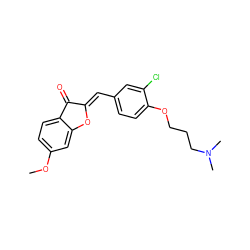 COc1ccc2c(c1)O/C(=C\c1ccc(OCCCN(C)C)c(Cl)c1)C2=O ZINC000299865225