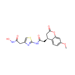 COc1ccc2c(c1)OC(=O)C[C@@H]2CC(=O)Nc1nc(CC(=O)NO)cs1 ZINC000028463897