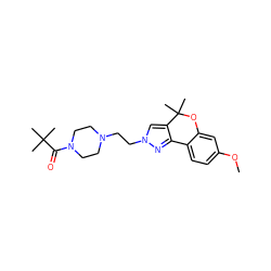 COc1ccc2c(c1)OC(C)(C)c1cn(CCN3CCN(C(=O)C(C)(C)C)CC3)nc1-2 ZINC000653717543